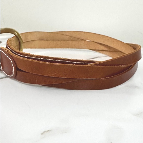 J.Crew Woven Leather Brass Buckle D-Ring Belt Brown Size M Vintage 90s Prep main image 6